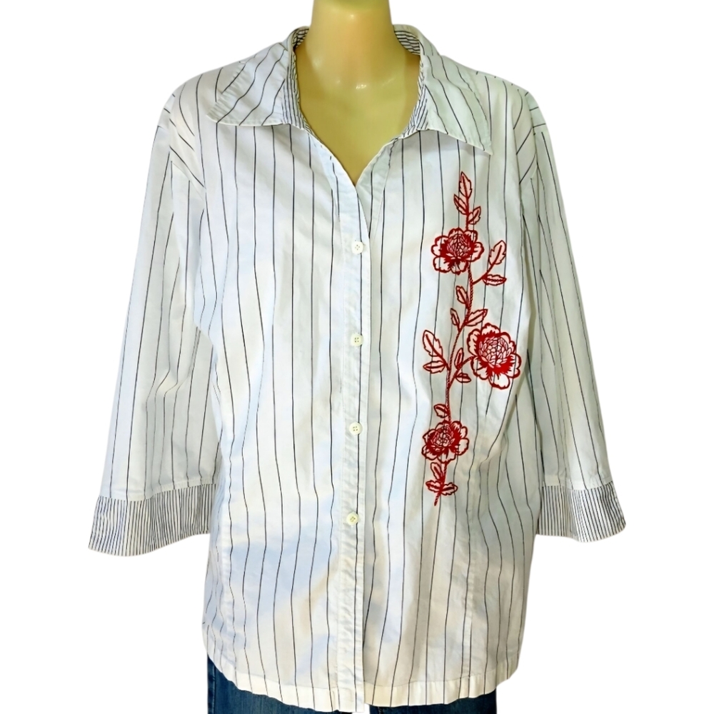 White & Blue Striped Button-down Shirt